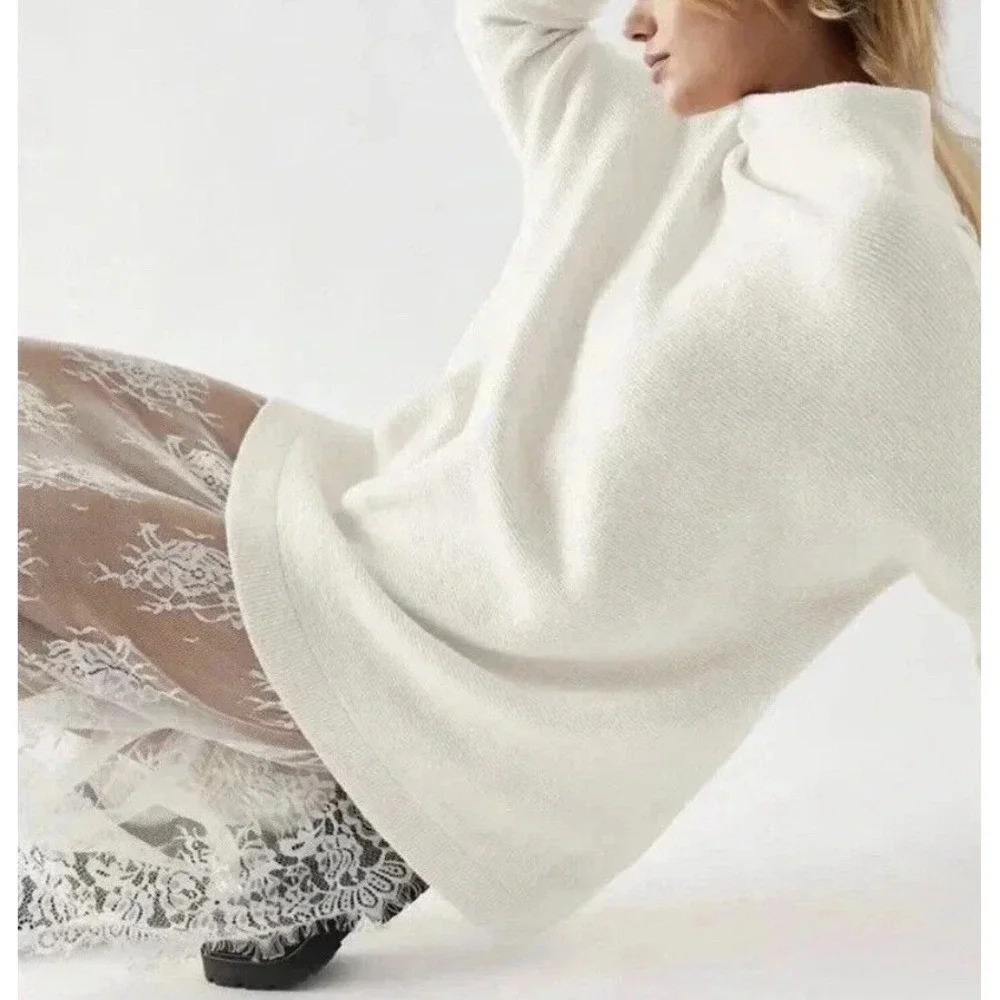 Free‎ People Ottoman Slouchy Tunic XS Ecru Cream Mock Neck Oversized Boho Cozy